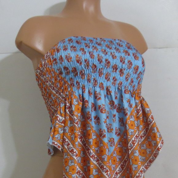 CIDER Satin Crop Top Scarf Blue / Orange Design S - Picture 3 of 6